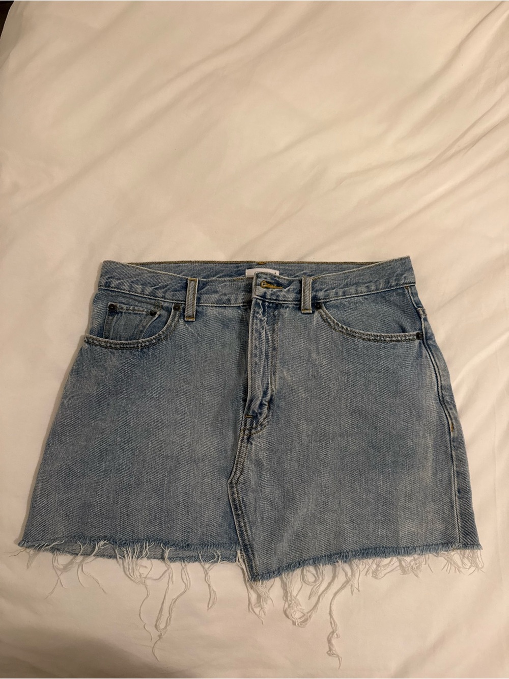 TNA Light Blue Distressed Denim Mini Skirt Shorts